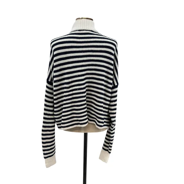 Madewell Ribbed Half-Zip Sweater in Stripe Ivory White Navy Blue‎ Size XXL - Image 9