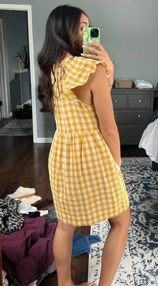 Yellow Plaid Dress Size M - Image 3