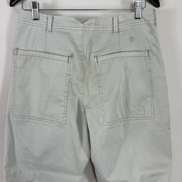 Pilcro Hyphen Patchwork Distressed Barrel‎ Chino Pants in Muted Khaki Sz 28 Tall - Image 7