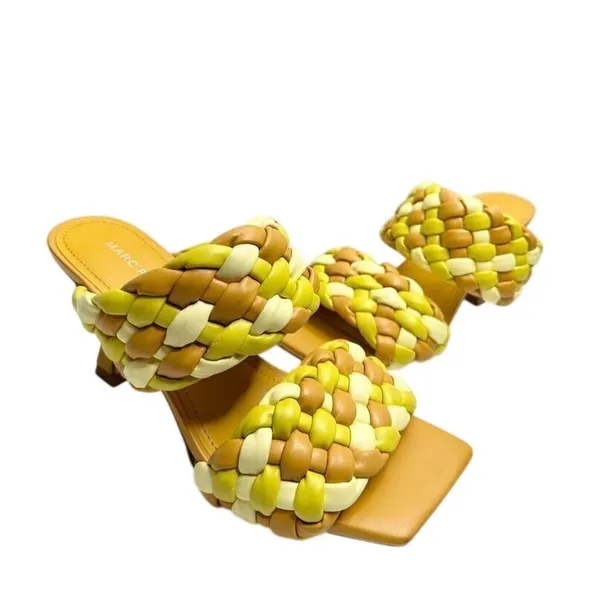 Marc Fisher Yellow Multi Braided Double Strap Square Toe Slide Sandals Size 7.5M - Image 6