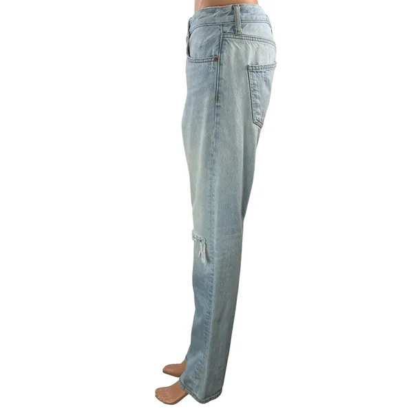 Zara Women's Blue Light Wash High Rise Distressed Straight Denim Jeans Size 6 - Image 2