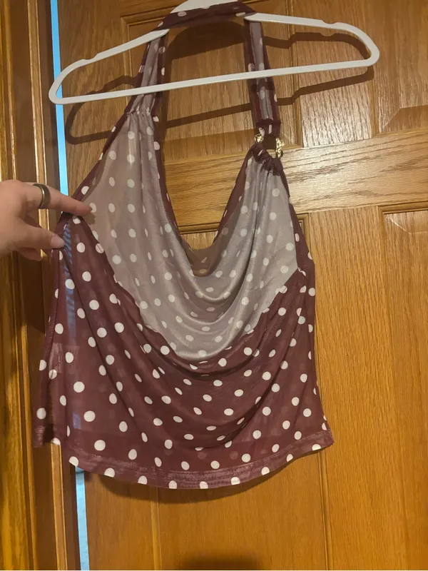 Polka Dot Halter Tank Top in Maroon and White - Image 4