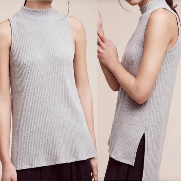 Anthropologie‎ Ro & De Rib Tunic Tank Top Sleeveless Turtleneck Gray Size Small - Image 2
