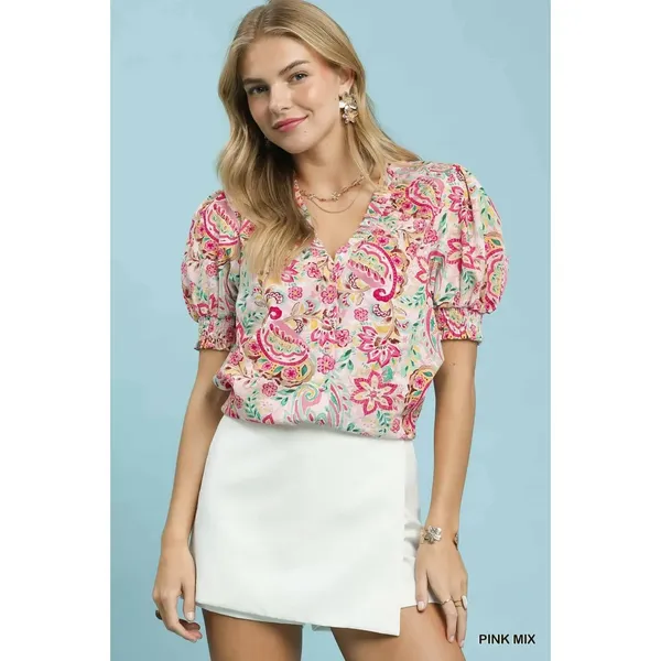 Umgee Mix‎ Paisley Floral Button Down Shirt - Pink mix - medium - Image 5