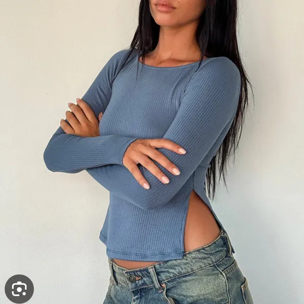 Motel Rocks XS NEW Dinar Split Hem Top In Mineral Blue - Image 3