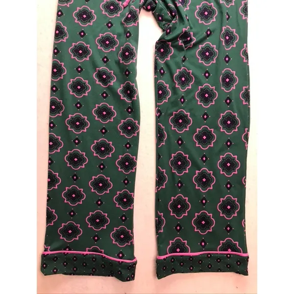Room Service Pajama Set Women Small Green Pink Geometric Long Sleeve‎ - Image 12