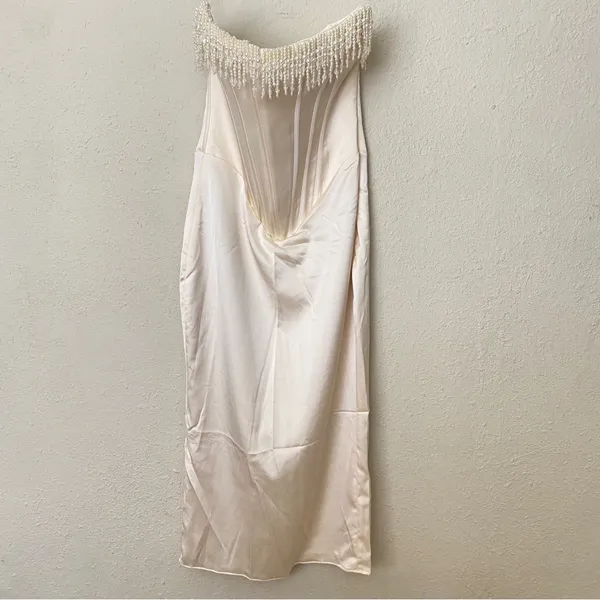 House of CB 'Nalita'‎ Vintage Cream Embellished Strapless Midi Dress NWOT Size M - Image 4