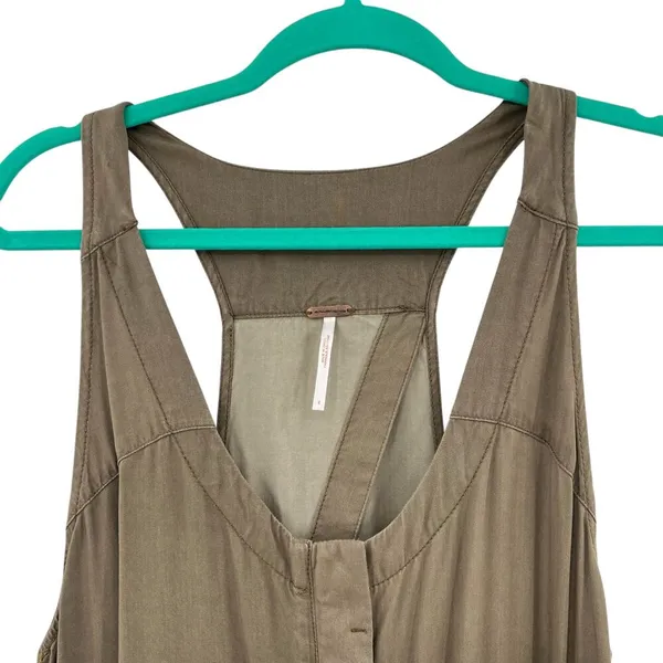 Free People Roaring Rayon Utilitarian jumpsuit Olive Green Drawstring Size‎ 4 - Image 4