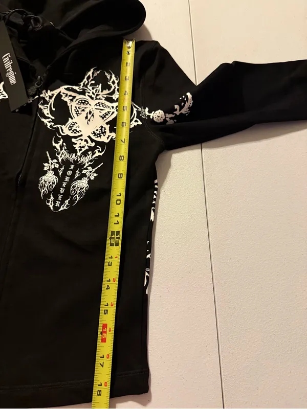 Civil Regime Zip-Up Long Sleeve Small Gothic Tribal Floral Black Womens Hoodie - Image 7