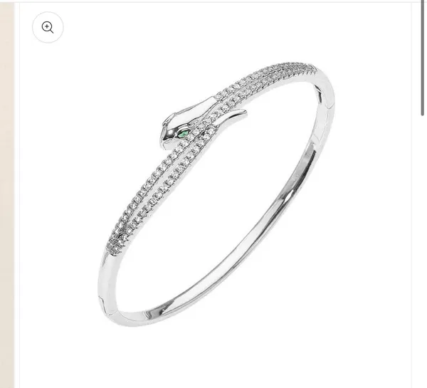 Stainless Steel Rhinestone Pave Sleek Snake Hinged Bangle Bracelet - Image 4