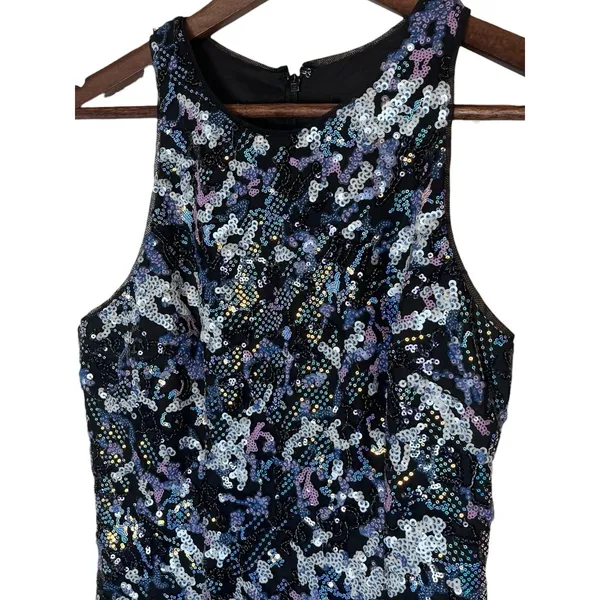 Aidan MATTOX Blue Sequin Beaded Cocktail Dress Size 2 - Image 4