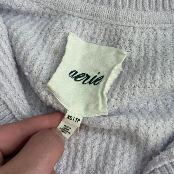 Aerie light pastel purple waffle knit collared oversized cozy sweater - Image 3