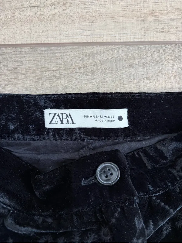 Zara Alina Black Velvet Embroidered Eyelet Wide Leg Contemporary Pant Trousers M - Image 7