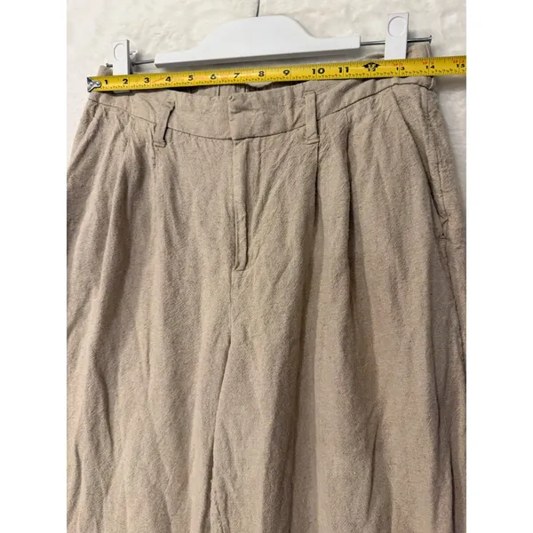 A New Day Tan Linen Blend Pleated‎ Wide Leg Trousers Tan Size 4 High Rise Pants - Image 7