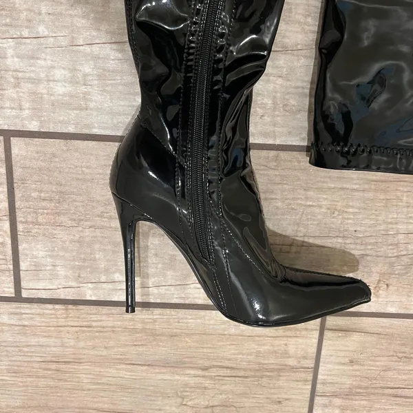 Over The Knee Glossy Stiletto Booth Tight High Boots Ultra High Heel Shoes Pointed Toe - Image 6