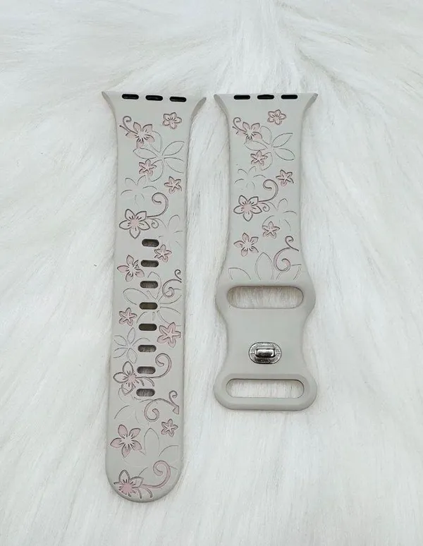 Floral Design Apple Watch Bands in Beige pink 42mm 44mm 45mm 49mm - Image 4