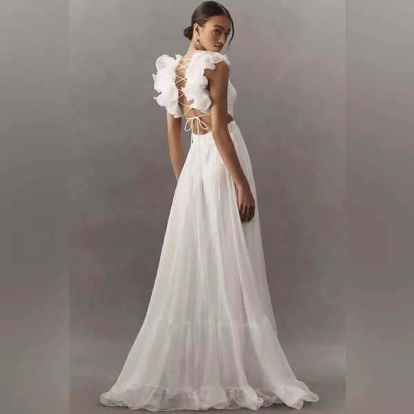 Mac Duggal 67911 Ruffled Tiered Cut Out Chiffon Gown Dress White 6 - Image 7