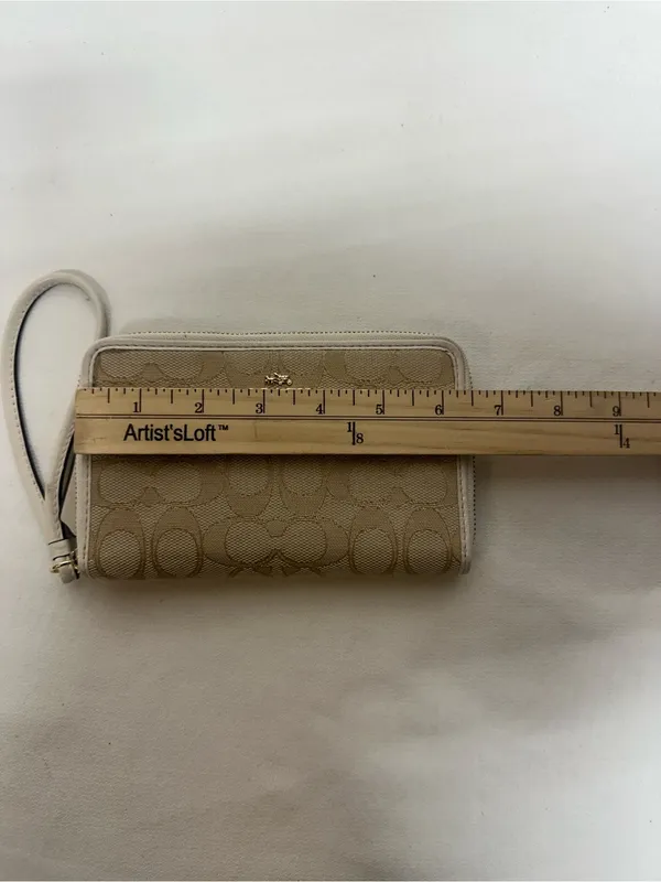 Coach Beige Signature Canvas Zip Wristlet with Leather Trim - Image 5