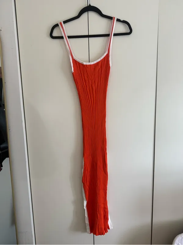 SOLID & STRIPED Orange Ribbed Maxi Dress with White Trim - Image 3