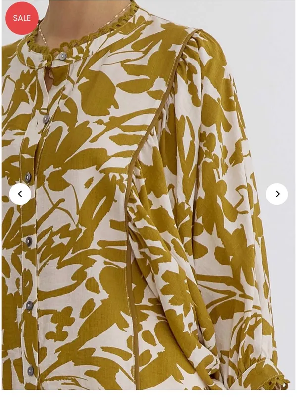 Entro Leaf Print Button Down Top Sz S (fits large) - Image 4