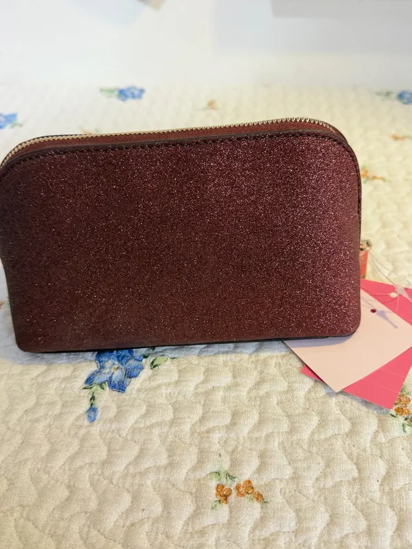 Kate Spade NWT Glitter Dome Makeup Bag Burgundy - Image 2