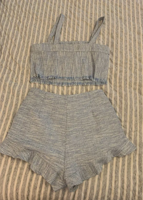 Willow Boutique Powder Blue Boucle Tweed Shorts Set - Image 4