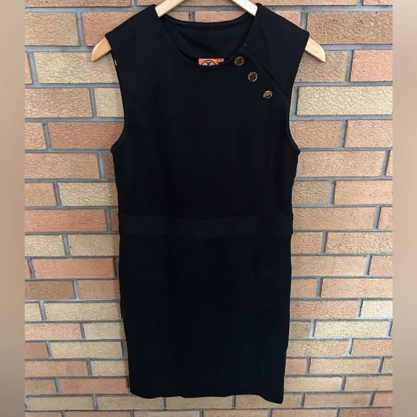 Tory Burch Black Wool Blend Sheath Dress Crew Neck Sleeveless Size Medium - Image 2