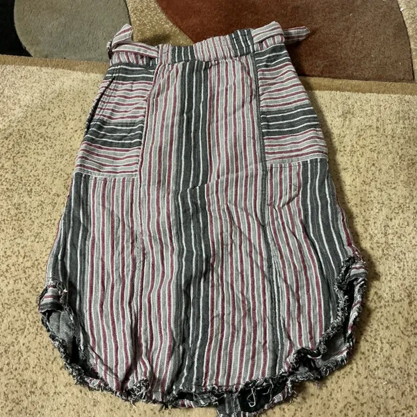 Free People Boho Striped Button Front Midi Skirt Womens Small Grey Frayed Hem - Image 5