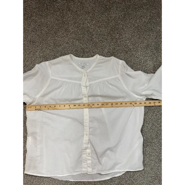 Free Assembly Women XL Cream White Seersucker Band Collar Button Down Blouse Top - Image 3