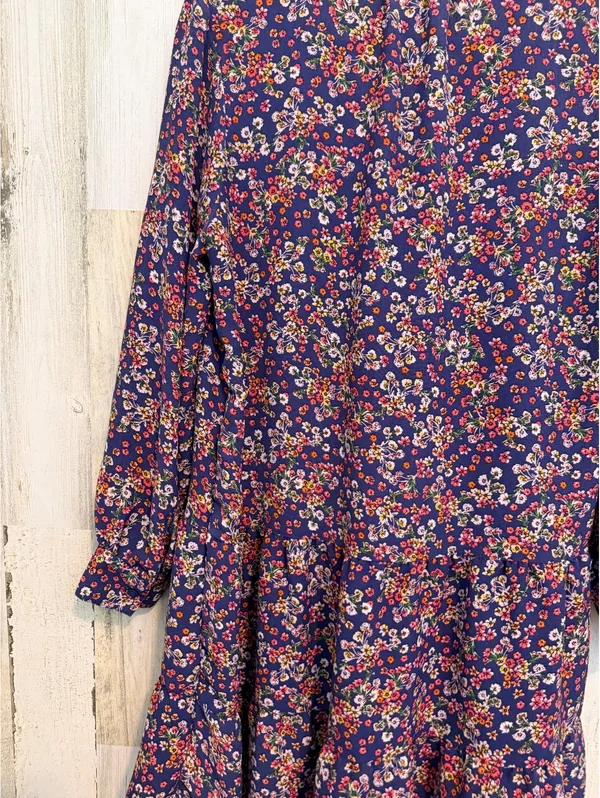 Time and Tru Floral Tiered Dress Women’s L 12-14 Long Sleeve Navy Boho - Image 13