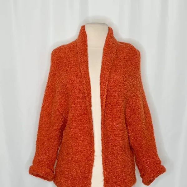 SUNDANCE Laurel Breeze Cardigan Sweater Solid Orange Boucle Knit Wool Small - Image 3