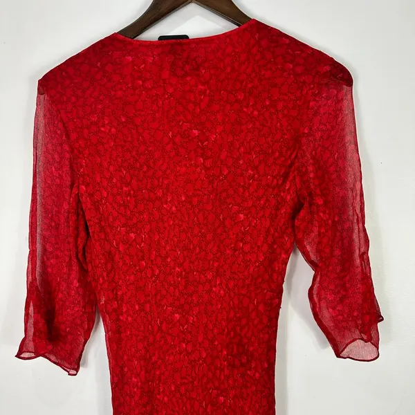 Vision‎ Apparel Dress 6 Red Silk Sequin Sheer Sleeve Midi Gown Y2K Vintage Glam - Image 8