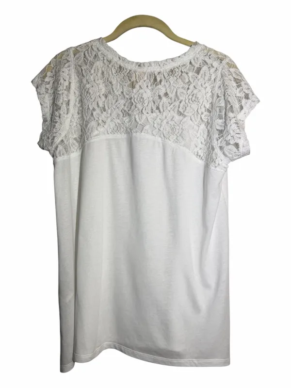 DKNY White Lace Yoke Short Sleeve Top - Image 2