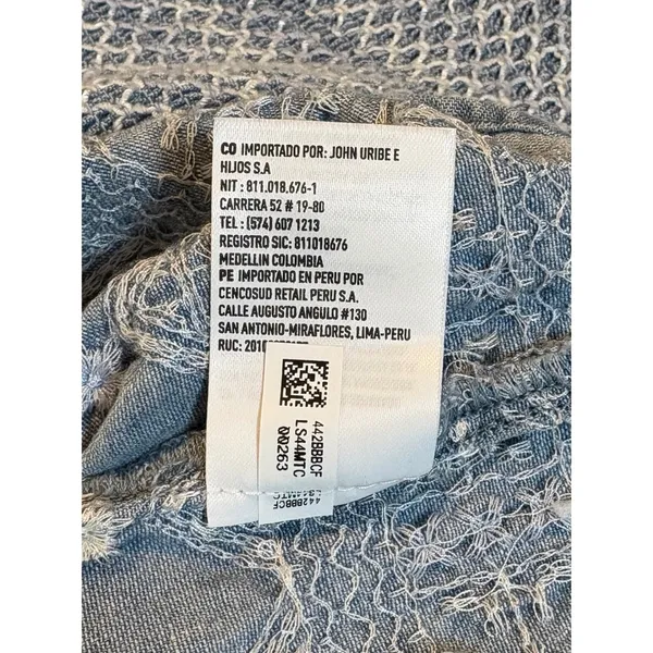 American Eagle Smocked Denim Peplum‎ Top Womens Small Blue Embroidered Babydoll - Image 9