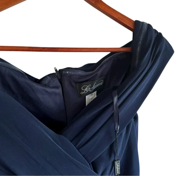 La Femme Off the Shoulder Formal Dress 10 Navy‎ Blue 27959 - Image 6