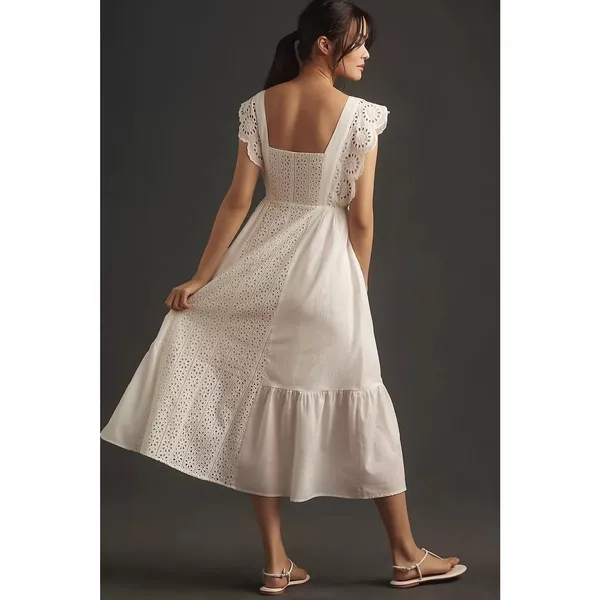 English Factory Eyelet Sleeveless Square Neck Maxi Dress in White Size Large - Image 2
