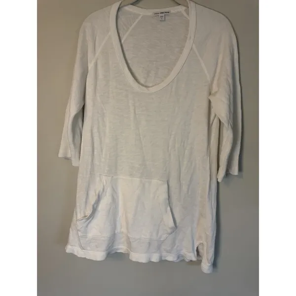 James Perse lightweight cotton jersey scoop-neck tunic top Sz 2 White - Image 3
