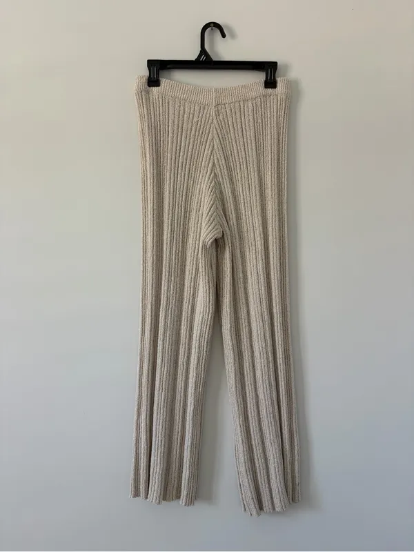 DISSH Emery Oatmeal Ribbed Knit Cotton Wide Leg Pull On Casual Boho Pants L - Image 4