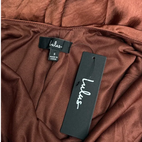 Lulus Love in Your Life Rust Brown Satin Halter Maxi Dress size Small NWT - Image 4