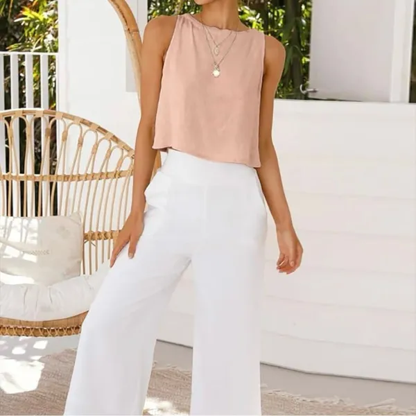 NWT Women’s Linen Crop Tank Top‎ – Sleeveless Summer Casual Small - Image 3