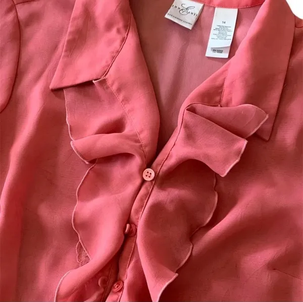 Emma James women's pink blouse long sleeve size 14 V neck design - Image 2