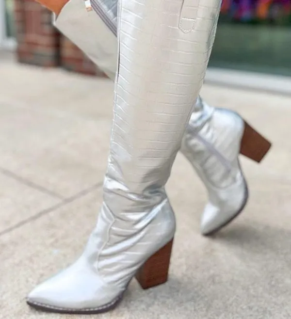 Nash Grey NIB Silver Cowgirl style trendy boots chunky heel women size 5.5 - Image 3