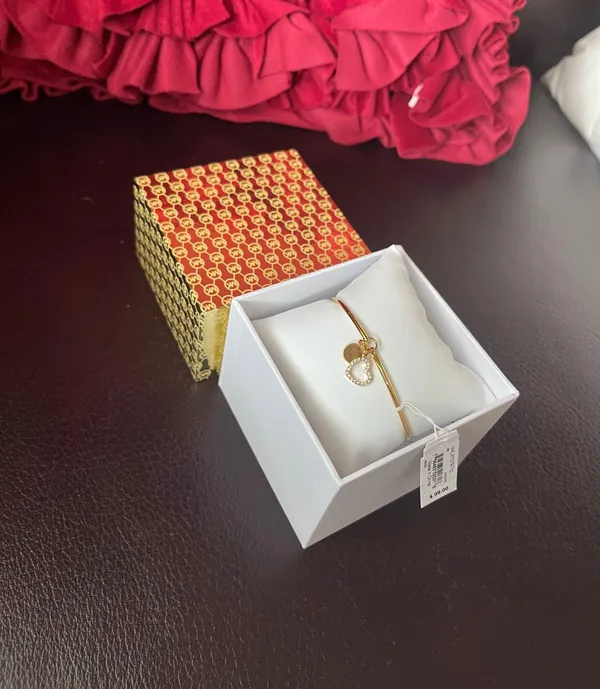 Michael Kors 2 Charms Logo & Heart Yellow Gold Hook & Eye Crystals Bangles NIX - Image 3