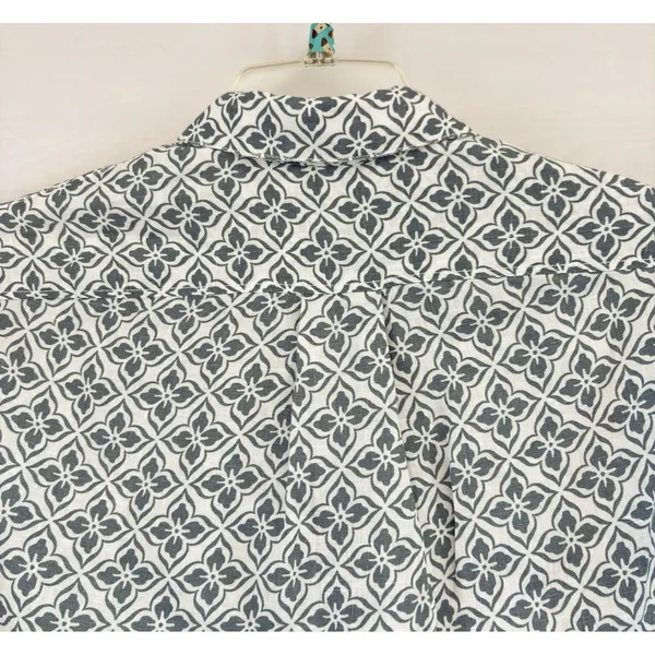Zara Linen Floral‎ Print Button-up Shirt Tunic, 3/4 Sleeve, White/Blue XSmall - Image 4