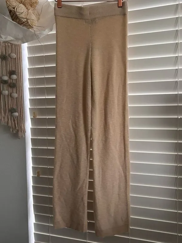 free people cream neutral wide leg knit lounge pull on pants | xs - Image 5