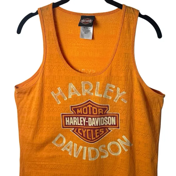 Harley Davidson Jamaica Orange Aztec Print Tank Top Novelty Motorcycle Comfort L - Image 3