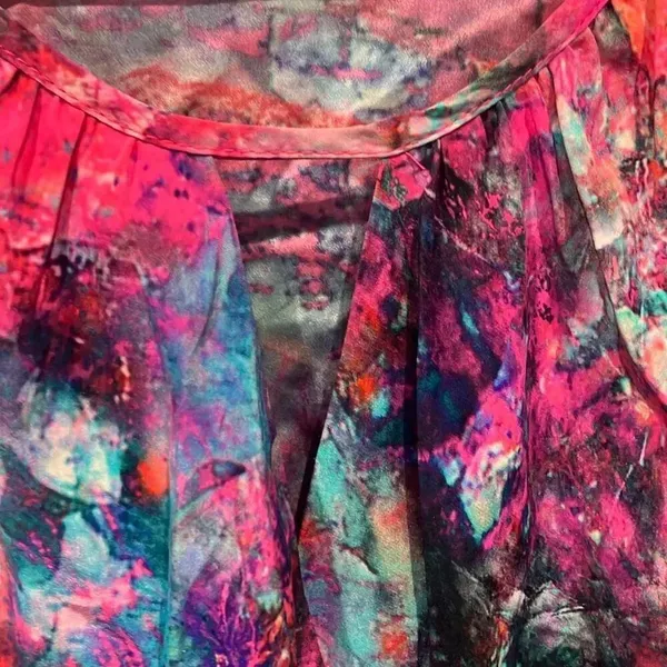 Amanda Uprichard Sz P/XS 100% Silk Faux Wrap Colorful Peek a boo Top #200 - Image 5