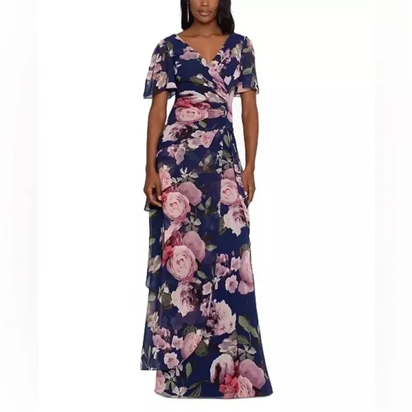 NWT XSCAPE Women's Surplice Tiered Gown Size 12 Blue - Image 3