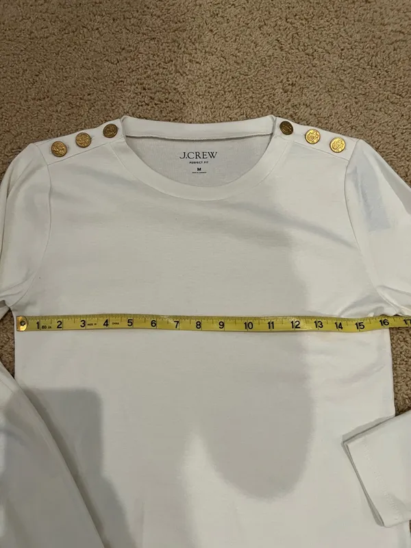 J. Crew Cream Long Sleeve Crewneck Top with Gold Shoulder Buttons - Image 2