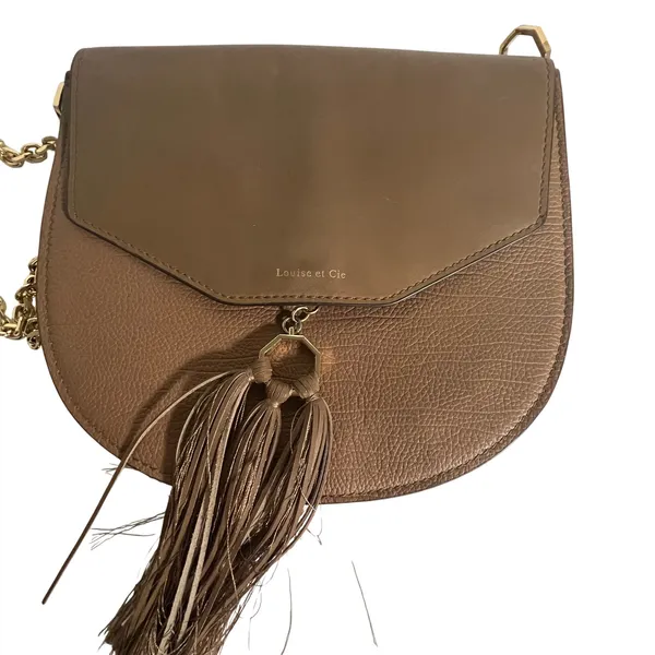 Louise et Cie Crossbody Bag Womens Small‎ Brown Leather Tassel Gold Chain Strap - Image 4